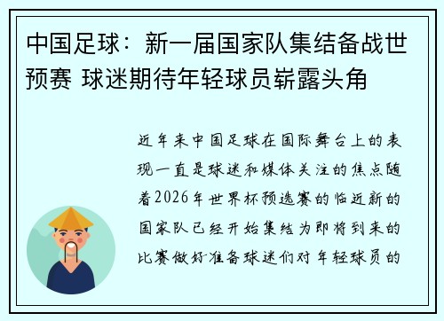 中国足球：新一届国家队集结备战世预赛 球迷期待年轻球员崭露头角